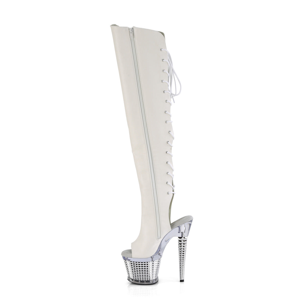 Pleaser Stiefel SPECTATOR-3019 WHT FAUX-Leder / CLR-SLV-Chrom