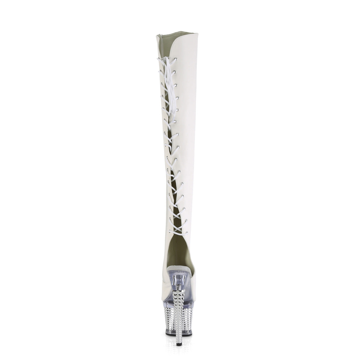 Pleaser Stiefel SPECTATOR-3019 WHT FAUX-Leder / CLR-SLV-Chrom