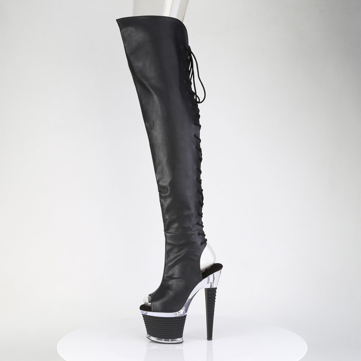 Pleaser Women's Platform Shoes SPECTATOR-3030 Blk Faux Leather/Clr-Blk Matte