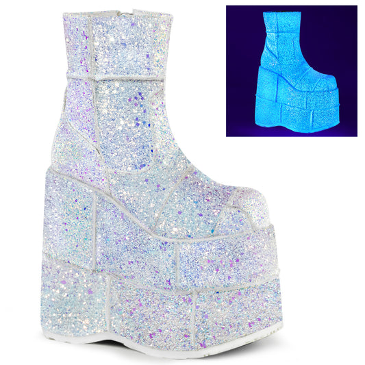 DemoniaCult Herrenstiefel STACK-201G WHT Multi Glitter