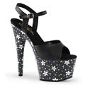Pleaser Damen Sandalen STARBLOOM-709 BLK Faux Leder / BLK-SLV Multi