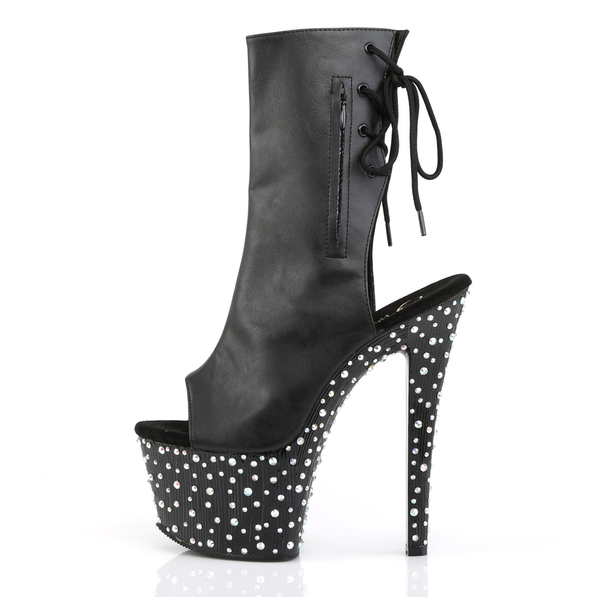 Pleaser Damen Knöchelstiefel STARDANCE-1018-7 BLK-Faux-Leder / BLK-SLV Multi Rs