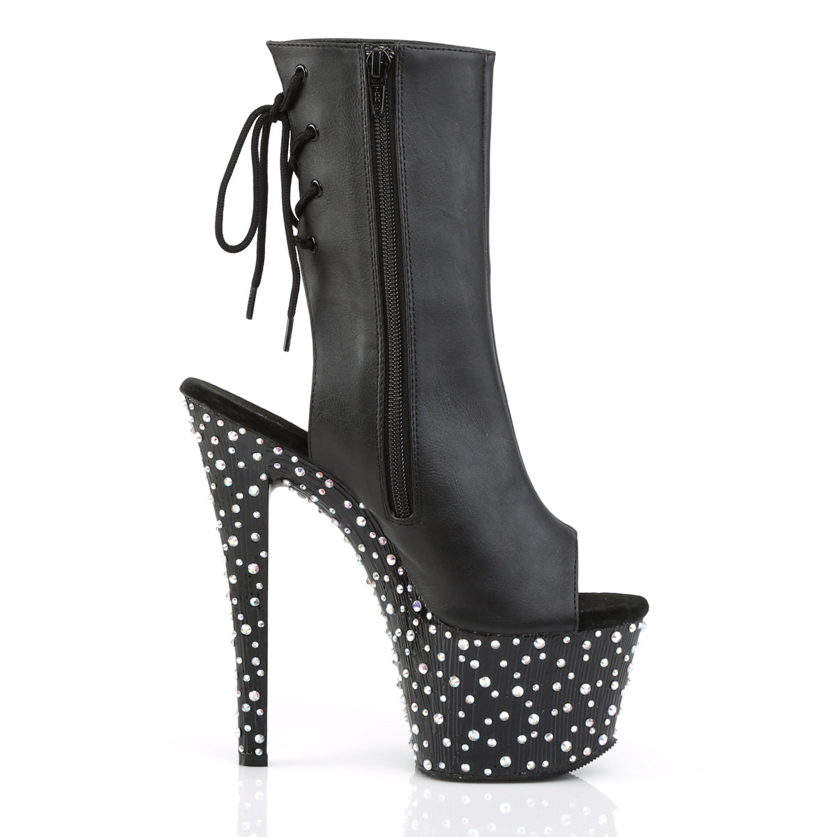 Pleaser Damen Knöchelstiefel STARDANCE-1018-7 BLK-Faux-Leder / BLK-SLV Multi Rs