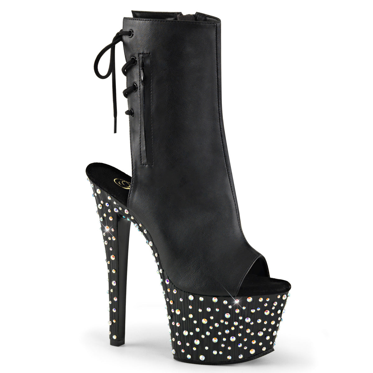 Pleaser Damen Knöchelstiefel STARDANCE-1018-7 BLK-Faux-Leder / BLK-SLV Multi Rs