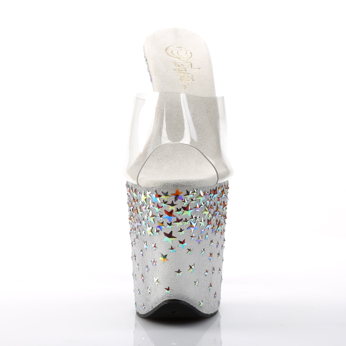 Pleaser Damen Sandalen STARSPLASH-801 CLR / FROST (SLV-Hologramm-Sterne)