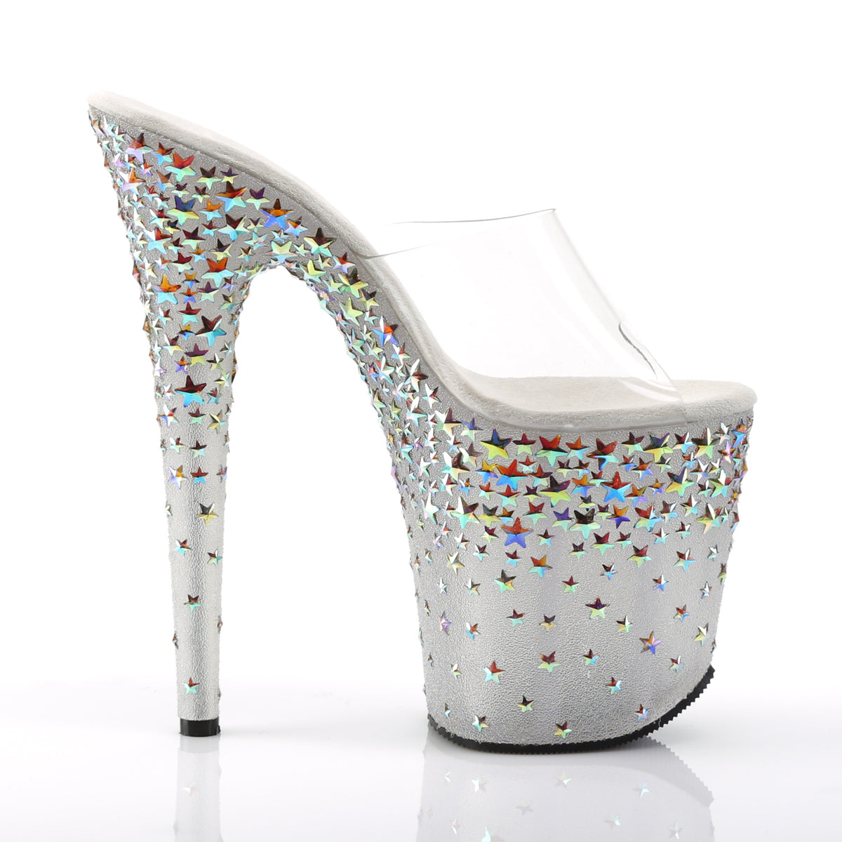 Pleaser Damen Sandalen STARSPLASH-801 CLR / FROST (SLV-Hologramm-Sterne)