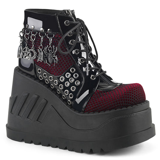 DemoniaCult Damenknöchelstiefel STOMP-18 BLK Pat-Burgundy Velvet