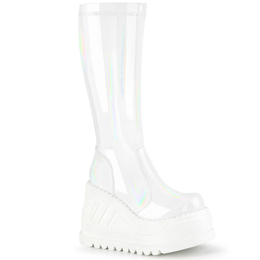 DemoniaCult Frauenstiefel STOMP-200 WHT Hologramm Stretch -Patent