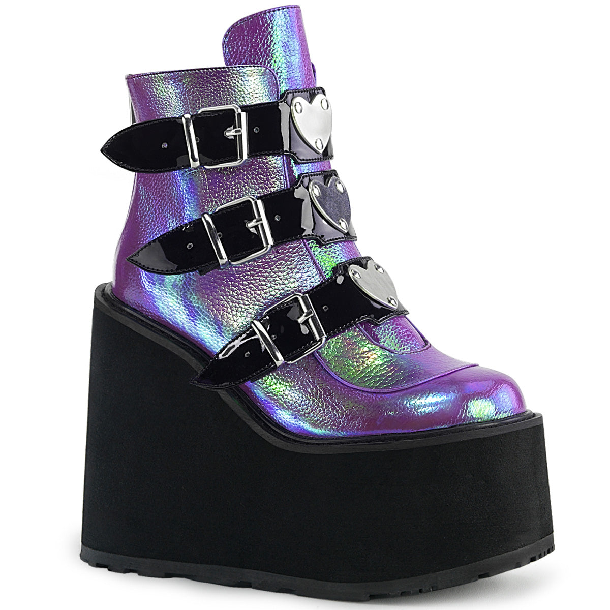 DemoniaCult Damenknöchelstiefel SWING-105 Purple schillernde veganes Leder