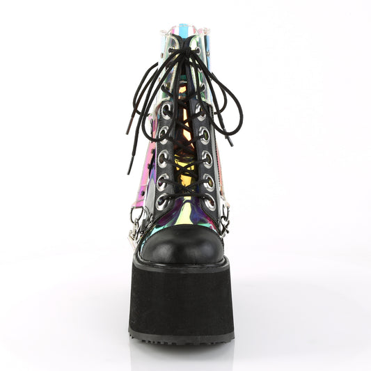 DemoniaCult Damenknöchelstiefel SWING-115 BLK Vegan Lederpat-Magic Mirror TPU