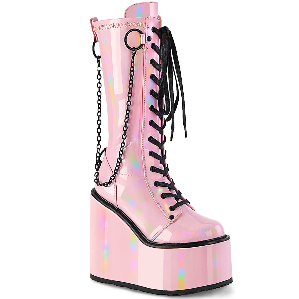 DemoniaCult Stiefel SWING-150 B. Pink Holographic Stretch Pat