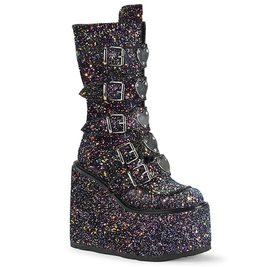 DemoniaCult Frauenstiefel SWING-230g BLK Multi Glitter