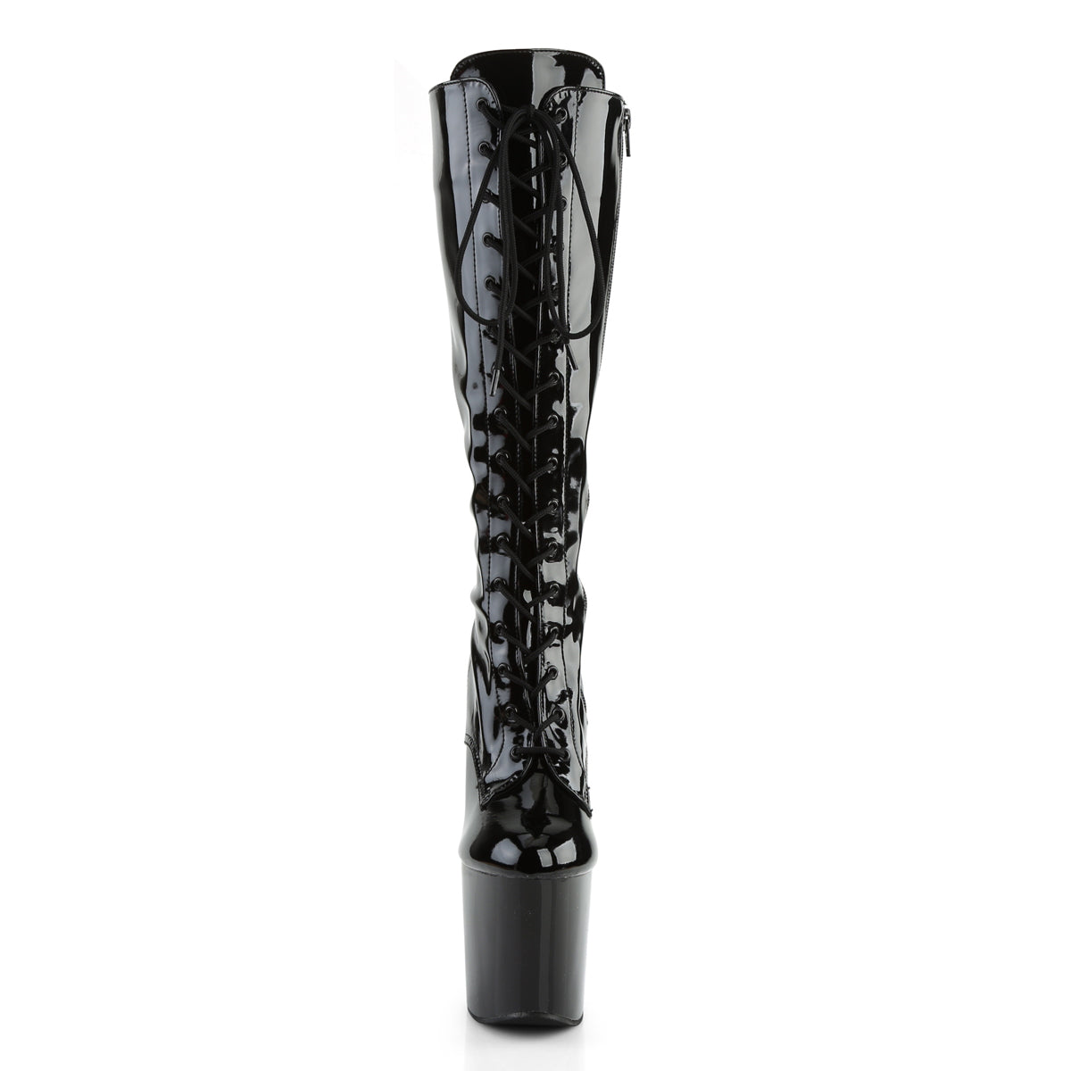 Pleaser Womens Boots. TABOO-2023 BLK Str Pat / BLK