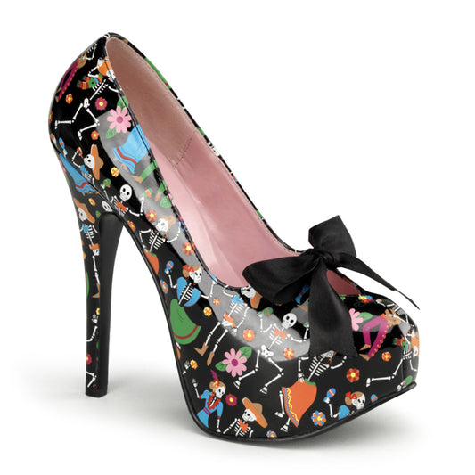 Pin Up Couture Frauenpumpen TEEZE-12-4 BLK-Pat (Muertos-Druck)