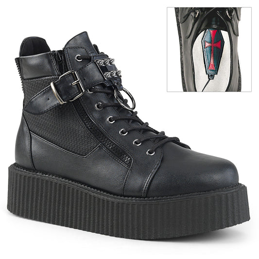 DemoniaCult Herren -Niederschuh V-CREEPER-566 BLK Vegan Leder
