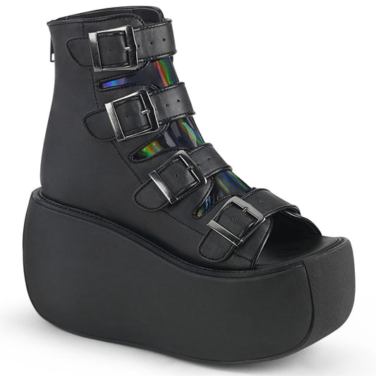 DemoniaCult Damenknöchelstiefel VIOLET-150 BLK Vegan Leder-Hologramm