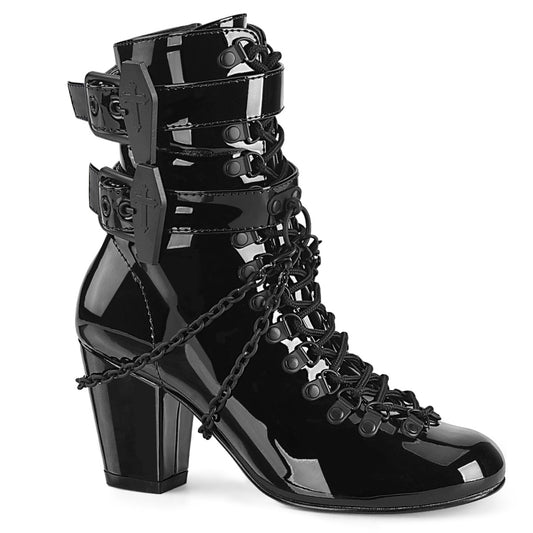 DemoniaCult Damenknöchelstiefel VIVIKA-128 BLK Pat