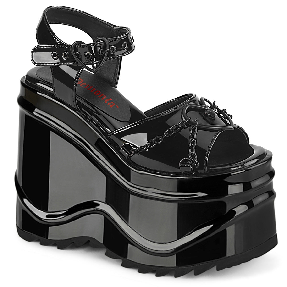 DemoniaCult Frauen Sandalen WAVE-09 Blk Pat