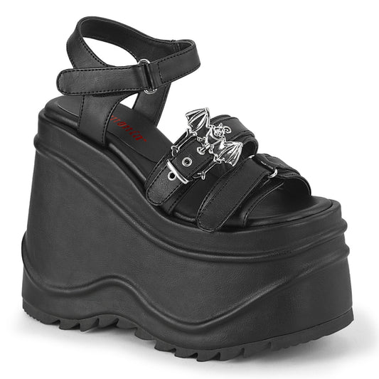 DemoniaCult Frauen Sandalen WAVE-13 BLK Vegan Leder