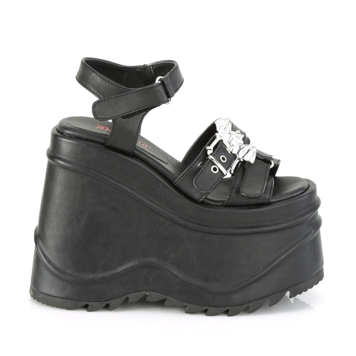 DemoniaCult Frauen Sandalen WAVE-13 BLK Vegan Leder