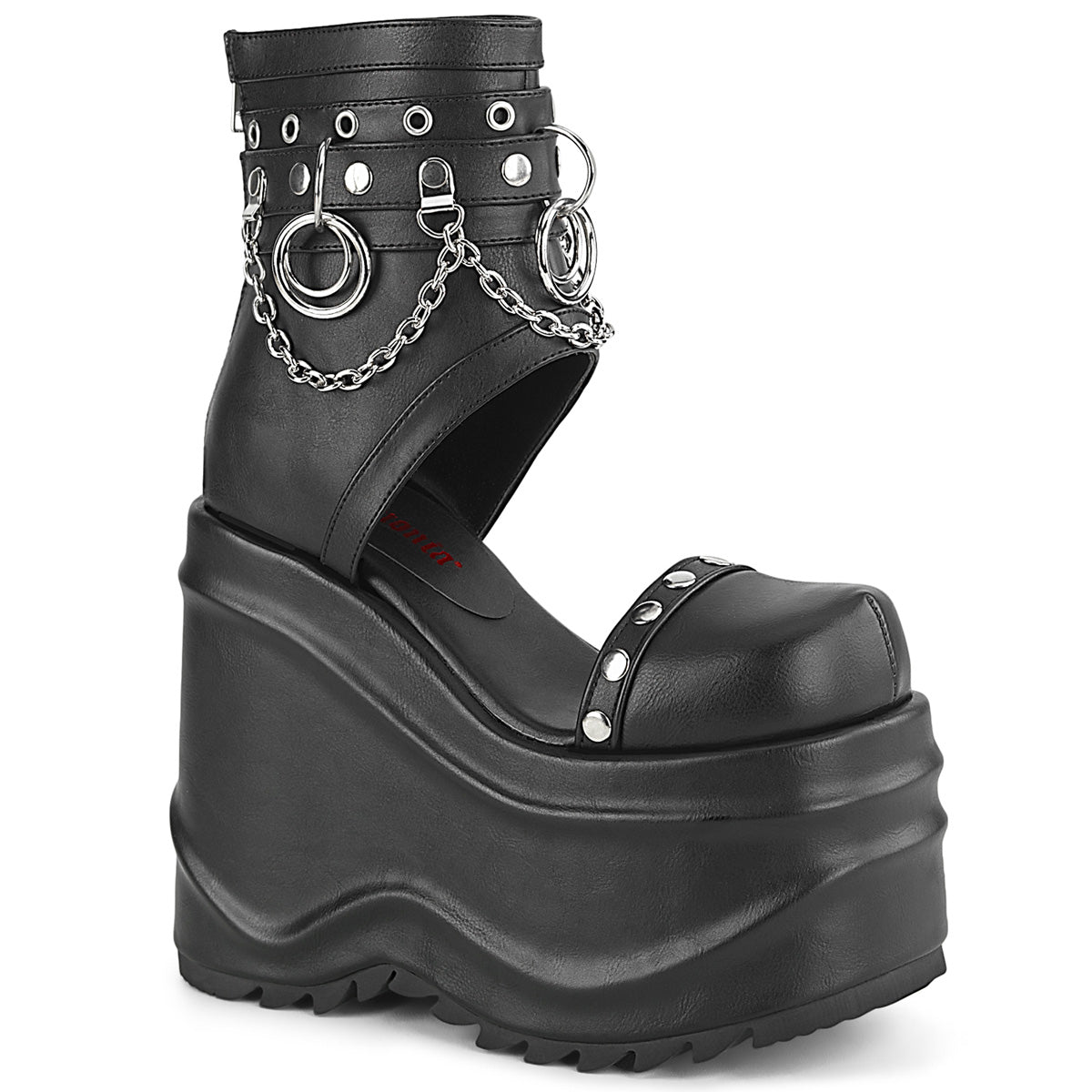 DemoniaCult Frauen Sandalen WAVE-22 BLK Vegan Leder