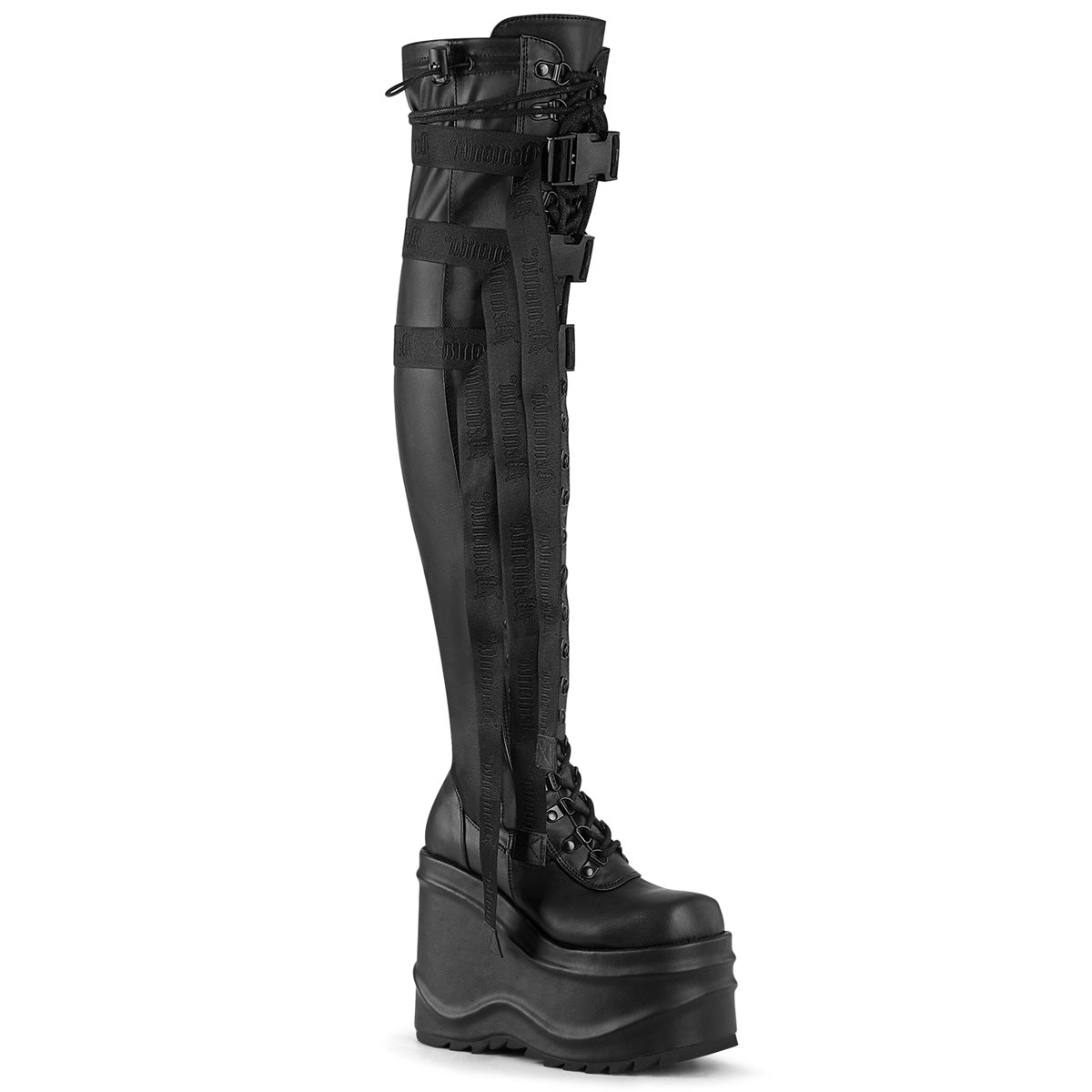DemoniaCult Frauenstiefel WAVE-315 BLK Stretch Vegan Leder