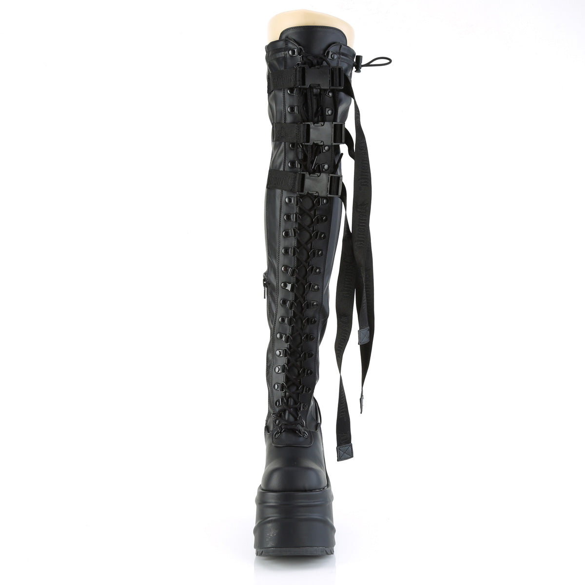 DemoniaCult Frauenstiefel WAVE-315 BLK Stretch Vegan Leder