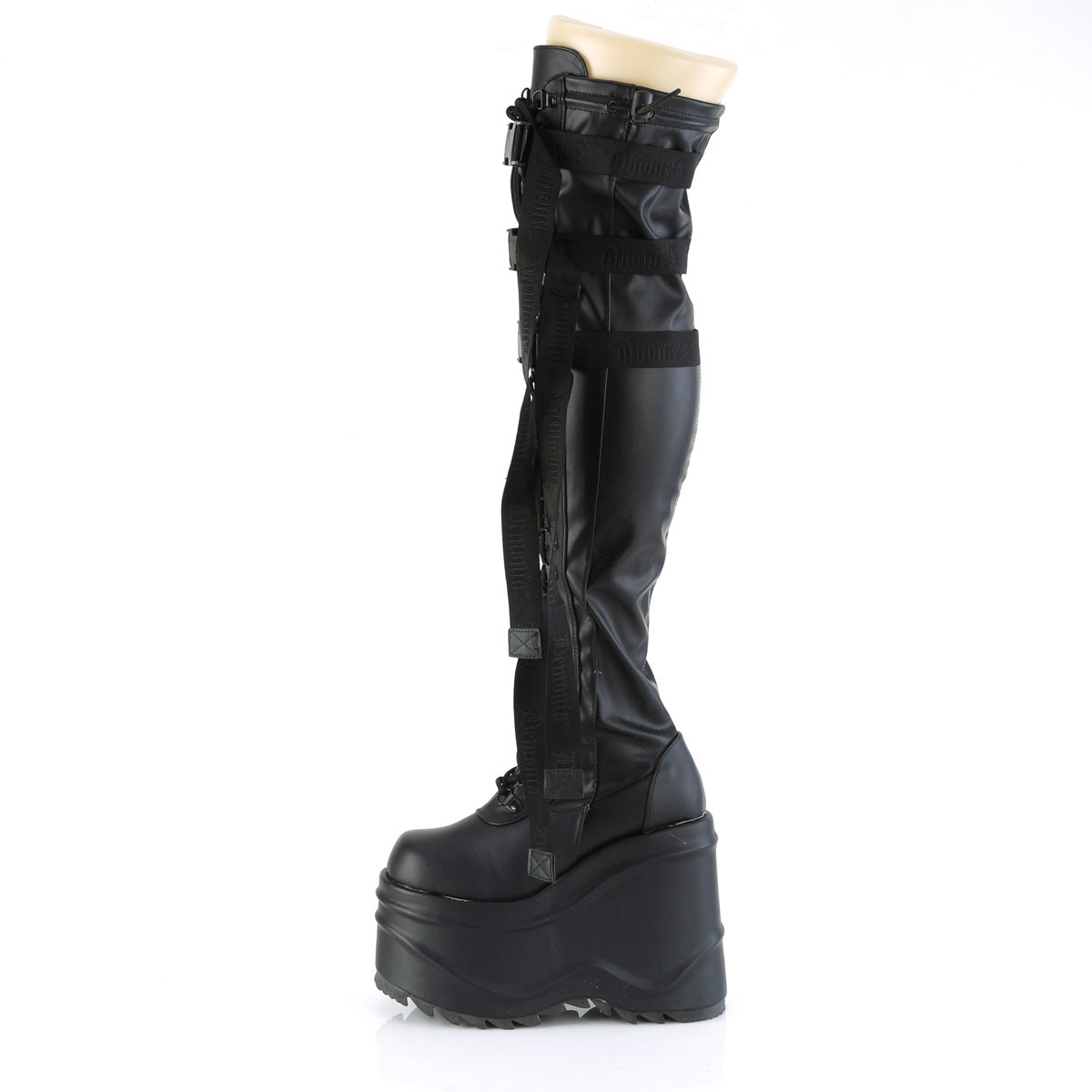 DemoniaCult Frauenstiefel WAVE-315 BLK Stretch Vegan Leder