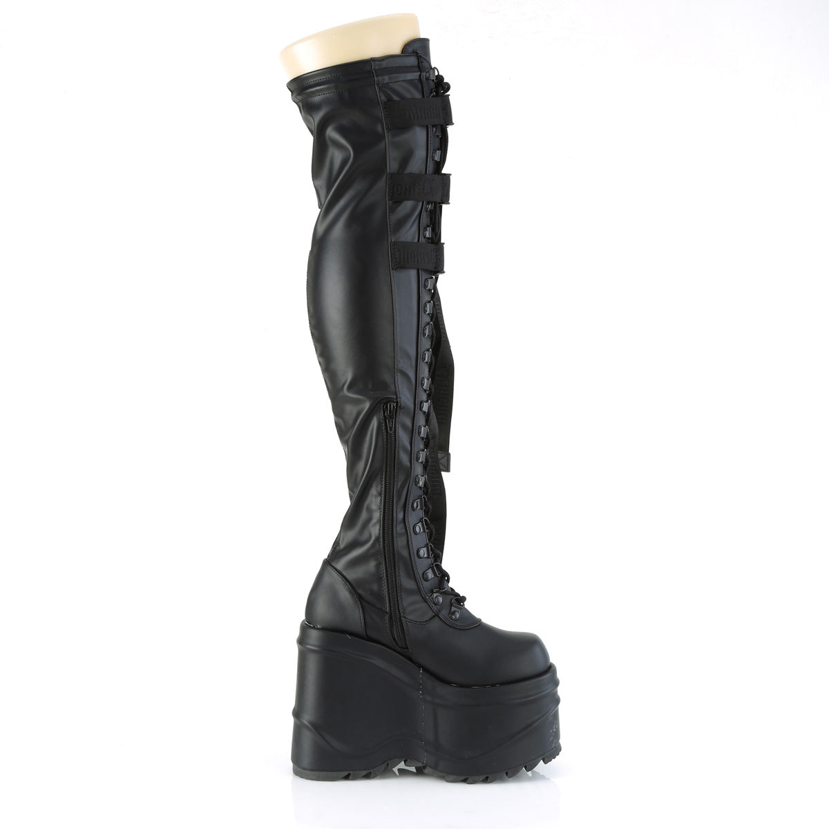 DemoniaCult Frauenstiefel WAVE-315 BLK Stretch Vegan Leder
