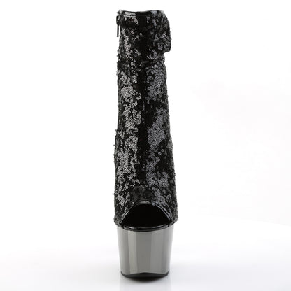 Pleaser Womens Ankle Boots ADORE-1008SQ Blk Sequins/Dark Pewter Chrome
