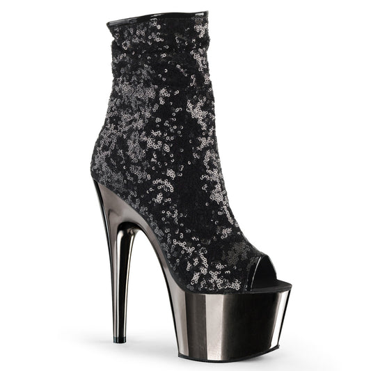 Pleaser Damen Knöchelstiefel ADORE-1008SQ BLK Pailletten / dunkler Zinn Chrom