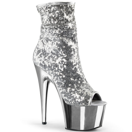 Pleaser Damen Knöchelstiefel ADORE-1008SQ SLV-Pailletten / SLV-Chrom
