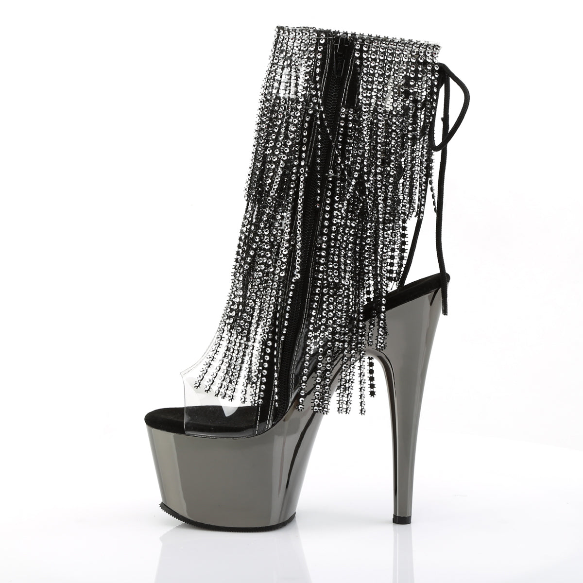 Pleaser Damen Knöchelstiefel ADORE-1017RSF CLR-BLK / Dark Pewter Chrome