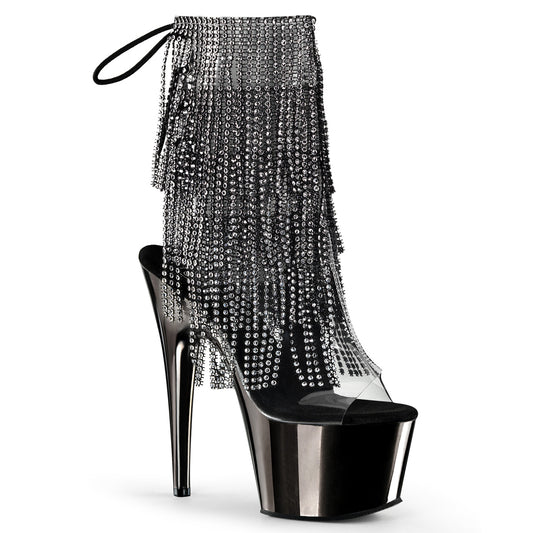 Pleaser Damen Knöchelstiefel ADORE-1017RSF CLR-BLK / Dark Pewter Chrome