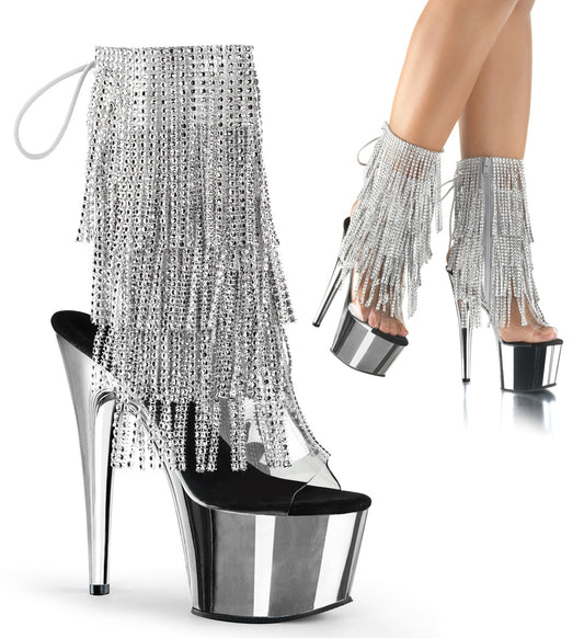 Pleaser Damen Knöchelstiefel ADORE-1017RSF CLR-SLV / SLV-Chrom