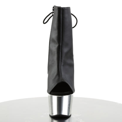 Pleaser Womens Ankle Boots ADORE-1018 Blk Faux Leather/Slv Chrome