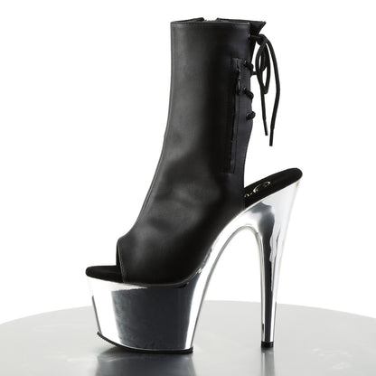 Pleaser Womens Ankle Boots ADORE-1018 Blk Faux Leather/Slv Chrome