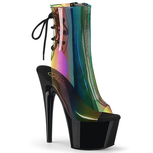 Pleaser Damen Knöchelstiefel ADORE-1018c-rb. Rainbow PVC / BLK.