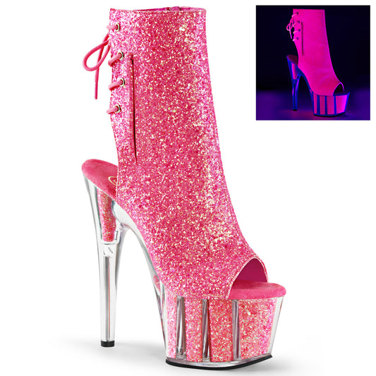 Pleaser Damen Knöchelstiefel ADORE-1018g Neonrosa Glitter / Neonrosa Glitzer