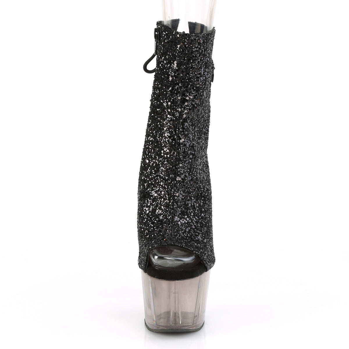 Pleaser Damen Knöchelstiefel ADORE-1018GT BLK Glitter / Rauch getönt