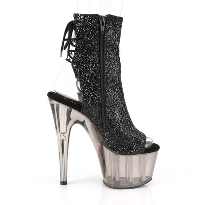 Pleaser Damen Knöchelstiefel ADORE-1018GT BLK Glitter / Rauch getönt