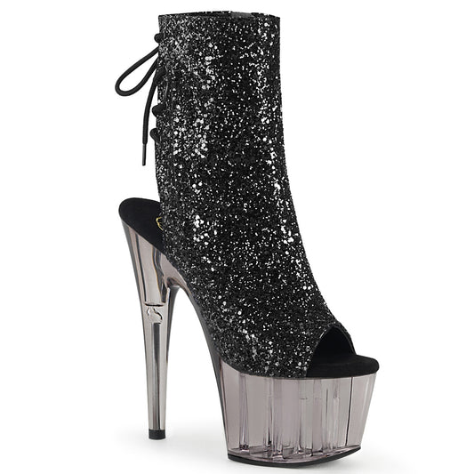 Pleaser Damen Knöchelstiefel ADORE-1018GT BLK Glitter / Rauch getönt