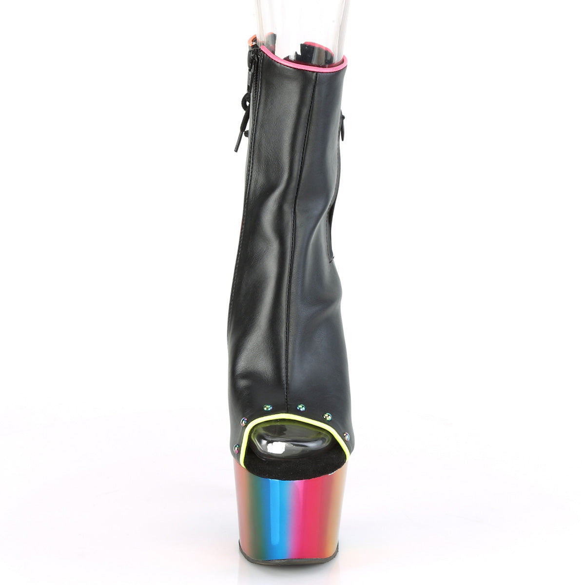 Pleaser Damen Knöchelstiefel ADORE-1018RC-02 BLK Faux Leder /Rainbow Chrom