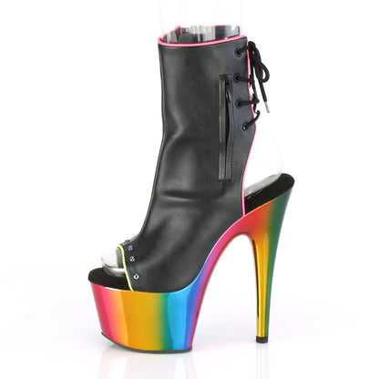 Pleaser Damen Knöchelstiefel ADORE-1018RC-02 BLK Faux Leder /Rainbow Chrom