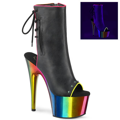 Pleaser Damen Knöchelstiefel ADORE-1018RC-02 BLK Faux Leder /Rainbow Chrom