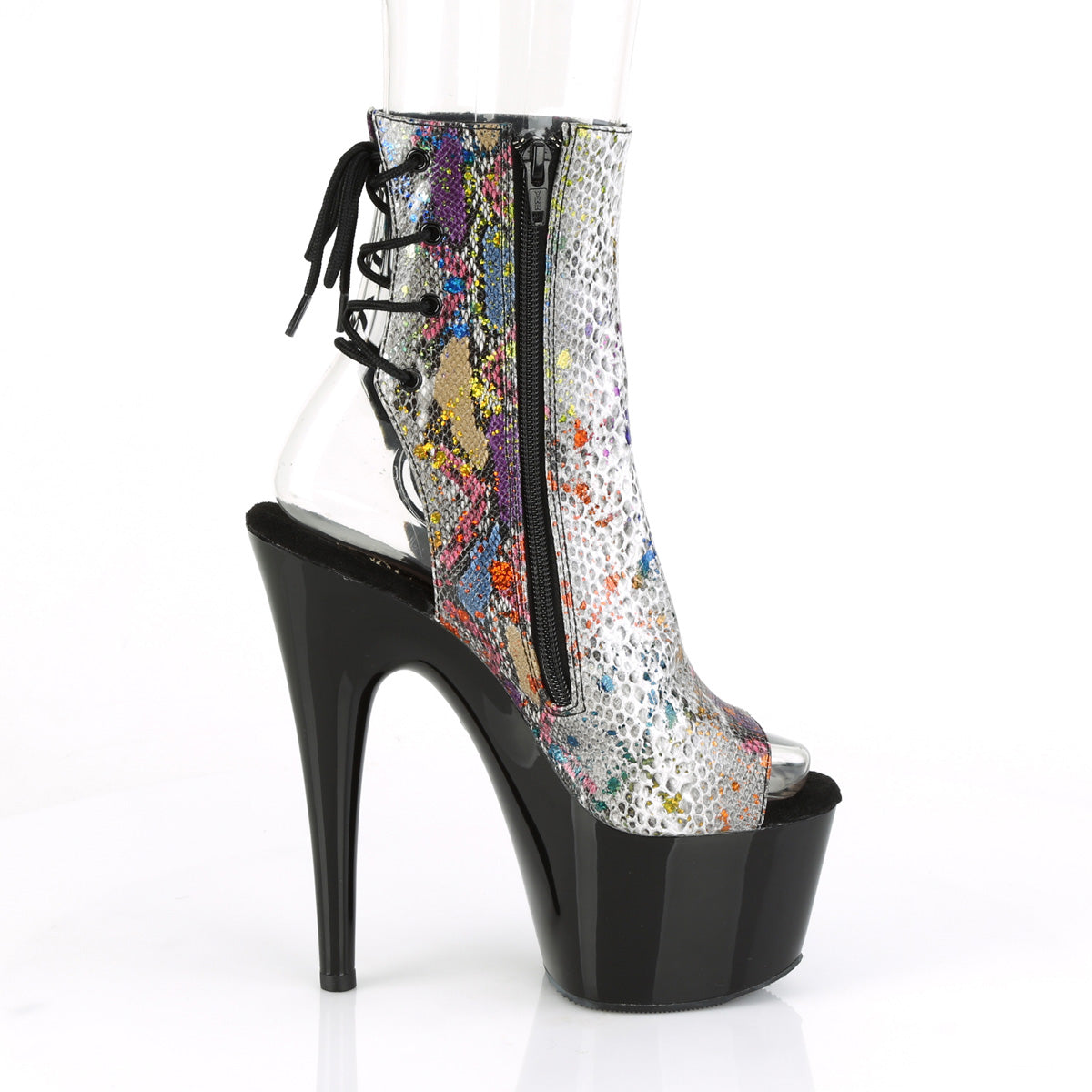 Pleaser Damen Knöchelstiefel ADORE-1018SP Multi-Color Snake Print / BLK