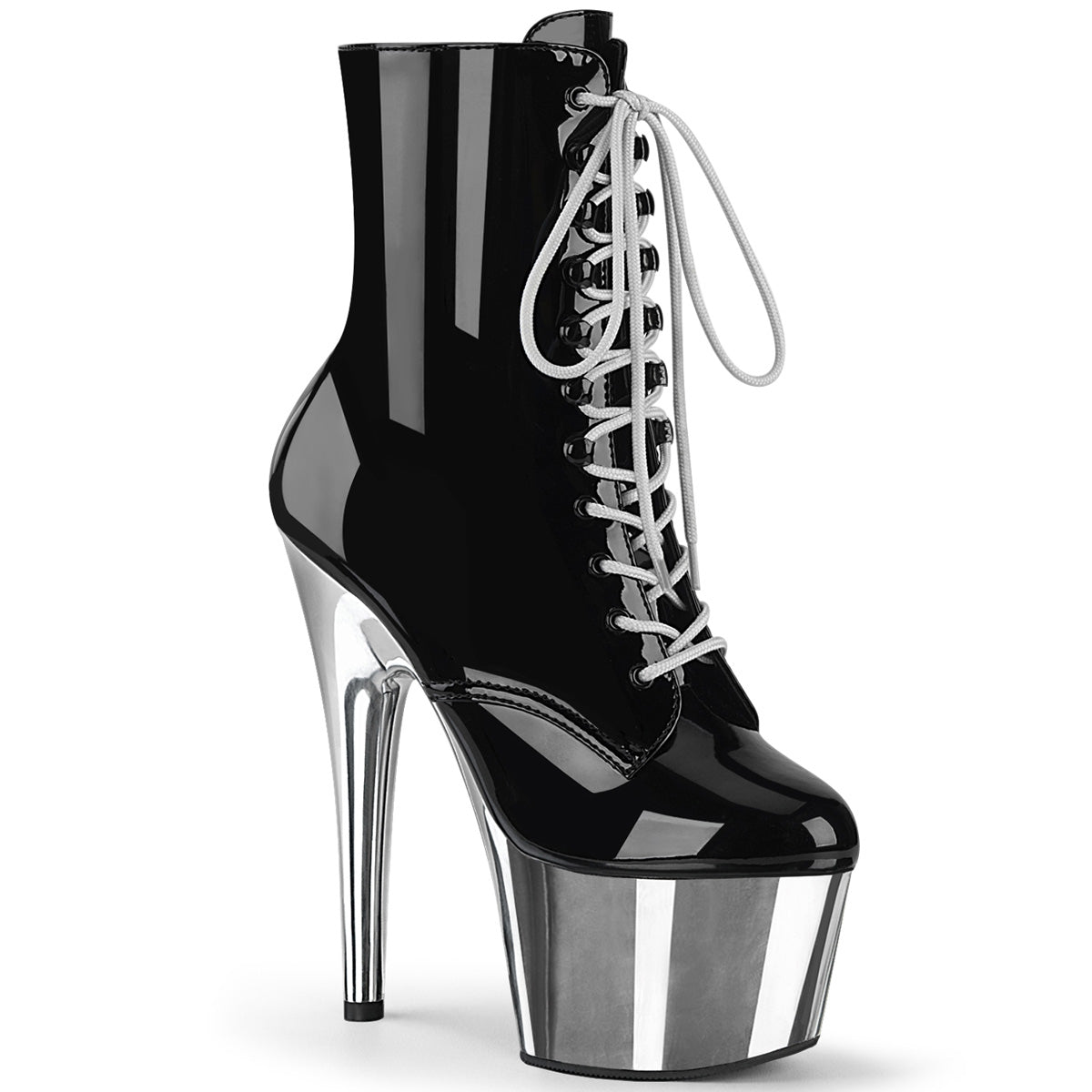 Pleaser Damen Knöchelstiefel ADORE-1020 BLK Pat / SLV Chrome