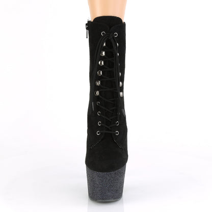 Pleaser Womens Ankle Boots ADORE-1020FSMG Blk Faux Suede/Blk Multi Mini Glitter