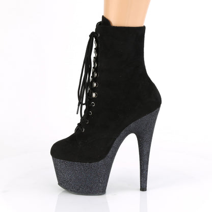 Pleaser Womens Ankle Boots ADORE-1020FSMG Blk Faux Suede/Blk Multi Mini Glitter