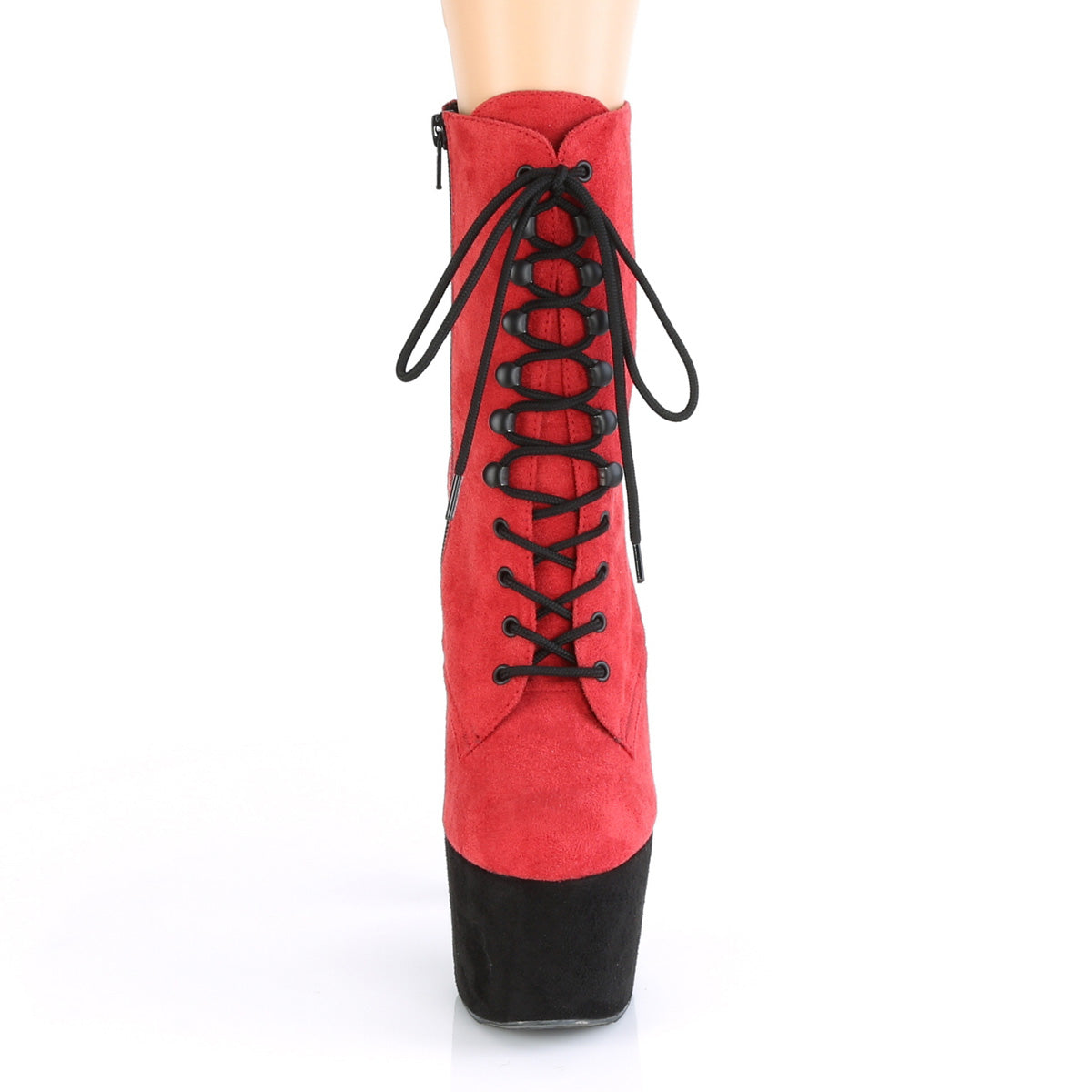Pleaser Damen Knöchelstiefel ADORE-1020Fs Rot Faux Wildleder / Schwarz Faux Wildleder